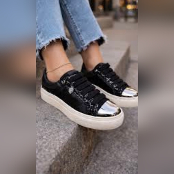 Kurt Geiger London Lana Embossed Leather Trim Metallic Cap Toe Sneakers.  S-42 - Picture 9 of 9